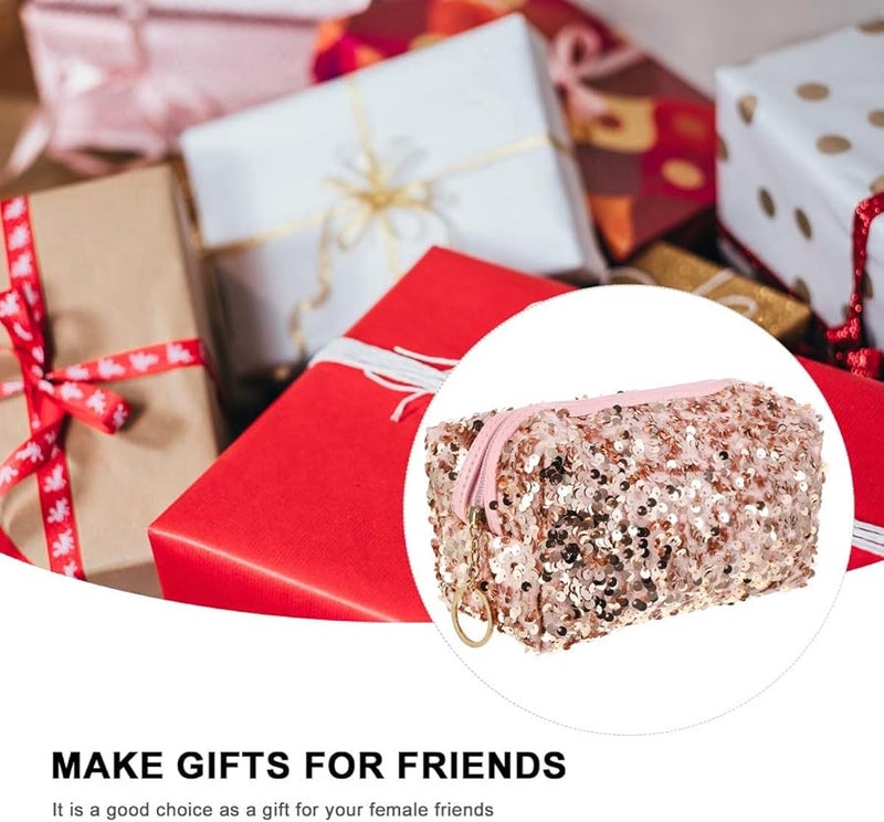 Large Capacity Pink Sequin Makeup Organizer Pouch Travel Toiletry Bag For Women - Image 2